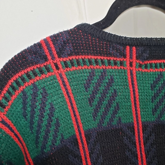 Vintage Crystal Kobe Sweater Plus 1X Green Tartan Plaid Gold Buttons Acrylic 80s - Picture 7 of 10